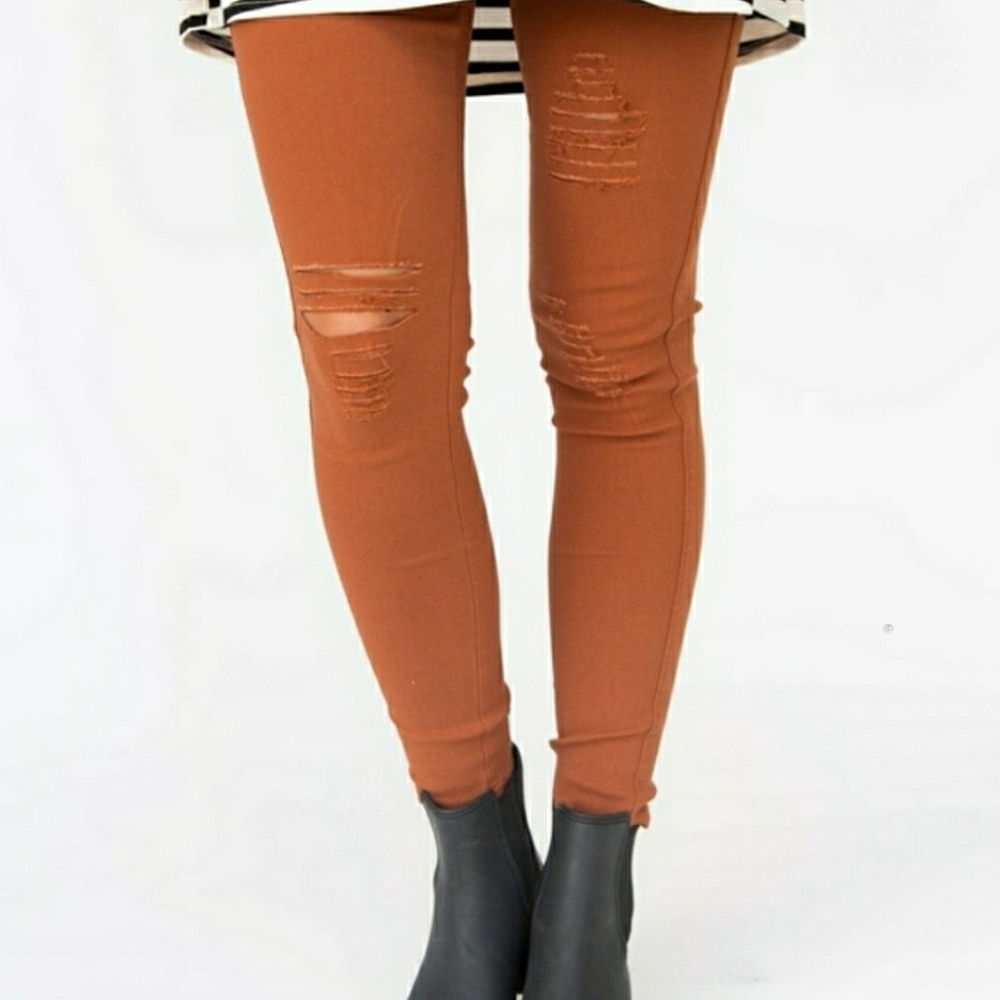 New AGNES & DORA Distressed Jeggings Burnt Umber